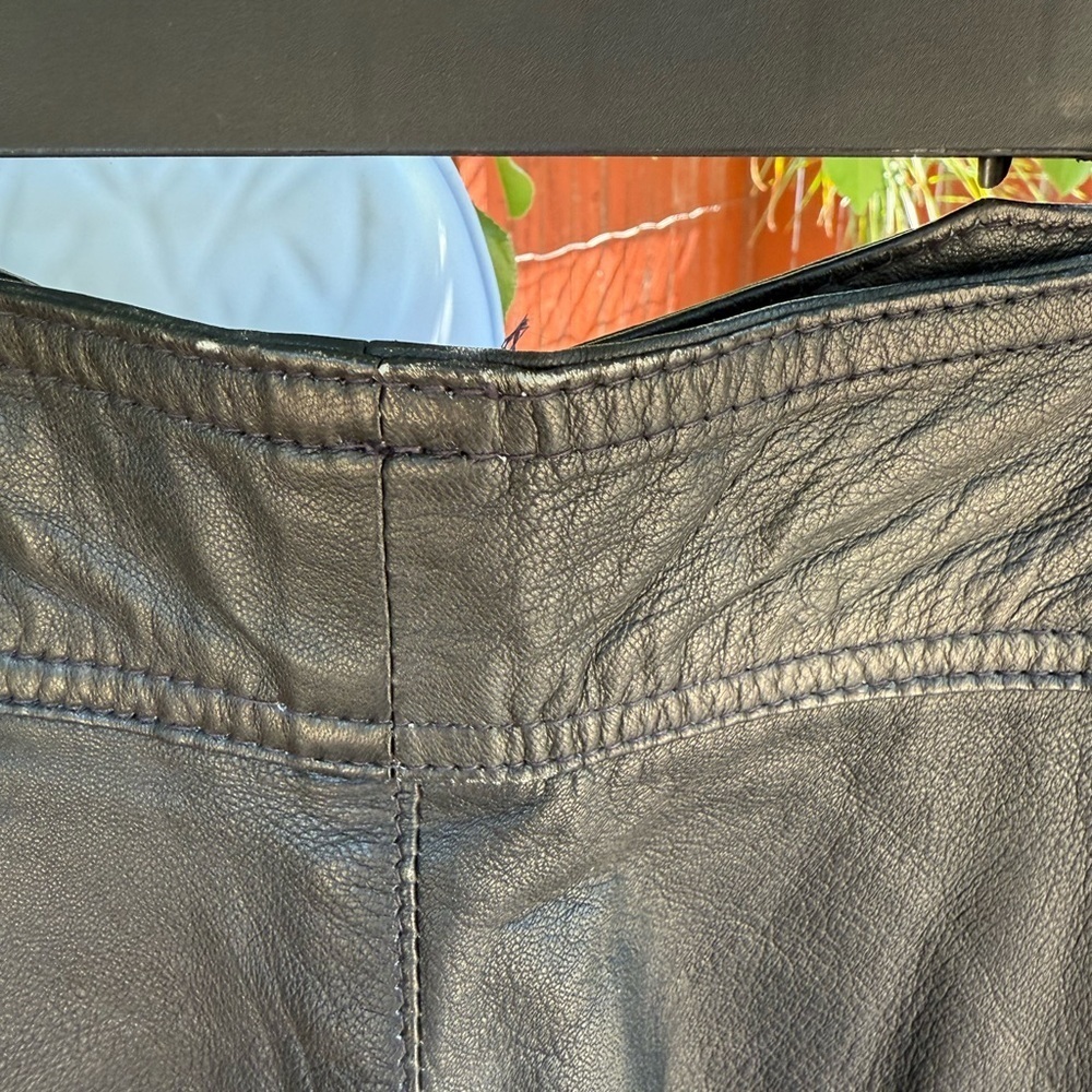 Vintage Black Straight Leg Leather Pants - Picture 6 of 11
